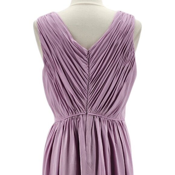 Boden Purple Pleated V-Neck A-Line Cocktail Dress Womens 12L Long - Picture 6 of 9